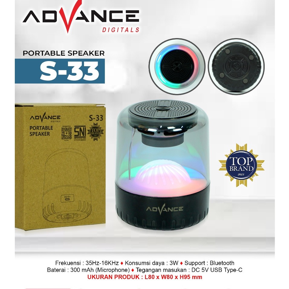 Speaker Bluetooth Advance S33 Speaker Karaoke Portable Stereo S 33 Mini LED Speaker Aktif Music Box 