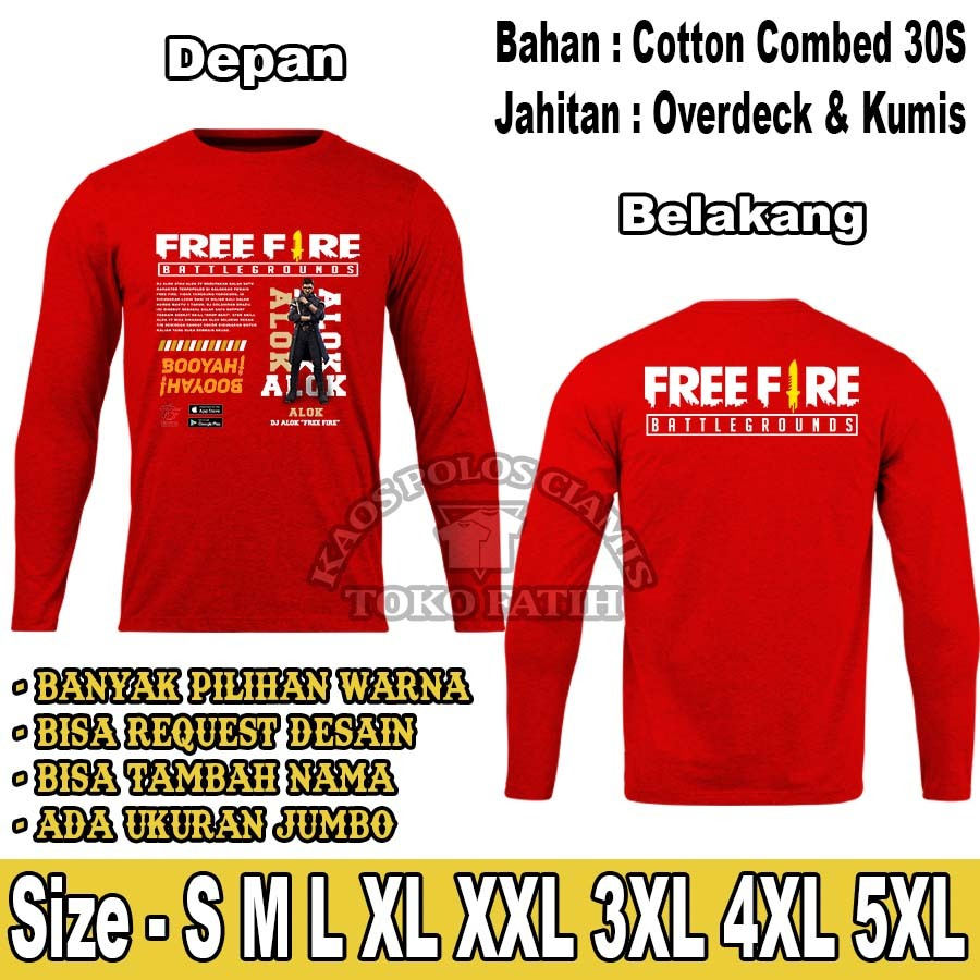 Kaos Karakter Free Fire Dewasa Unisex ALOK  Depan Belakang Lengan Panjang Combed 30S