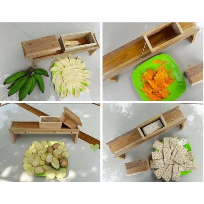 Alat Pengiris Serbaguna Kayu Jati Pemotong Keripik Pisang Bawang