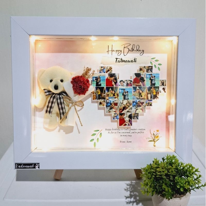 flower in frame 3D uk 20x25 | boneka ini frame box kolase foto love edelweis in frame kado ulang tah