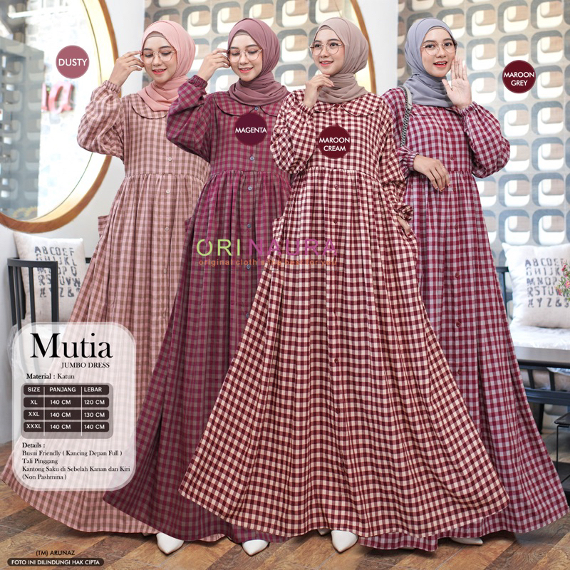 Gamis Katun jumbo Kotak-Kotak - Mutia Jumbo Dress by Ori Naura