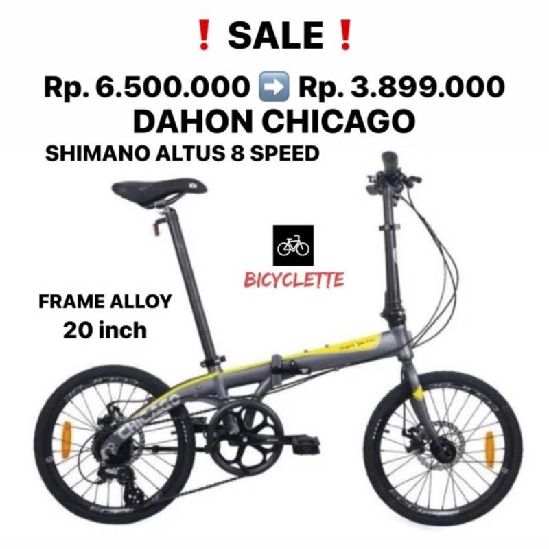 Sepeda Lipat Dahon Ion Chicago 20 inch Alloy Shimano 8 Speed Disc Brake New Sale Best Seller