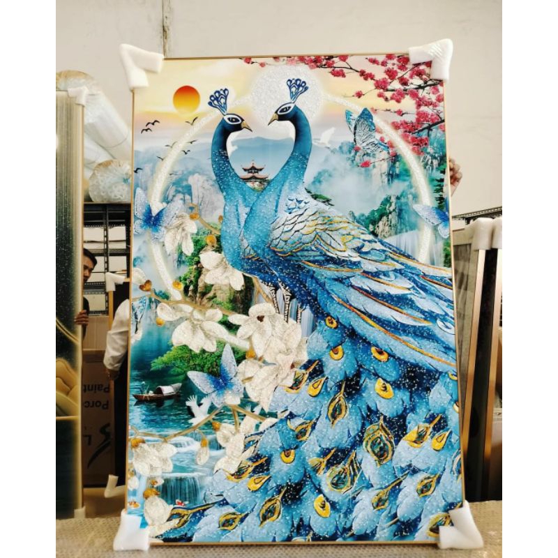 lukisan Porcelain Diamond 5d burung merak