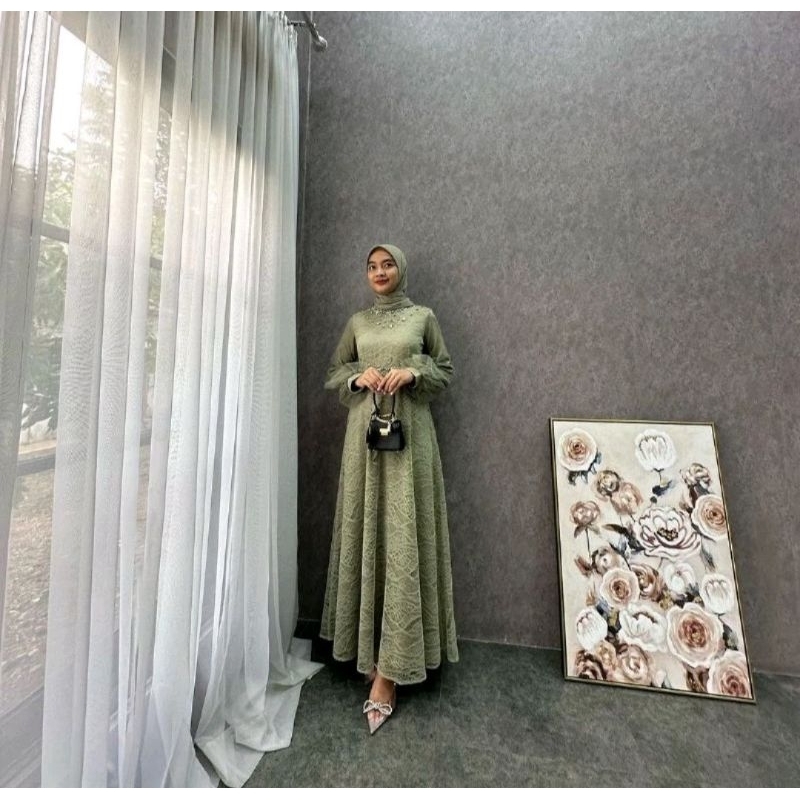 Gamis Dress Brukat Sage Green