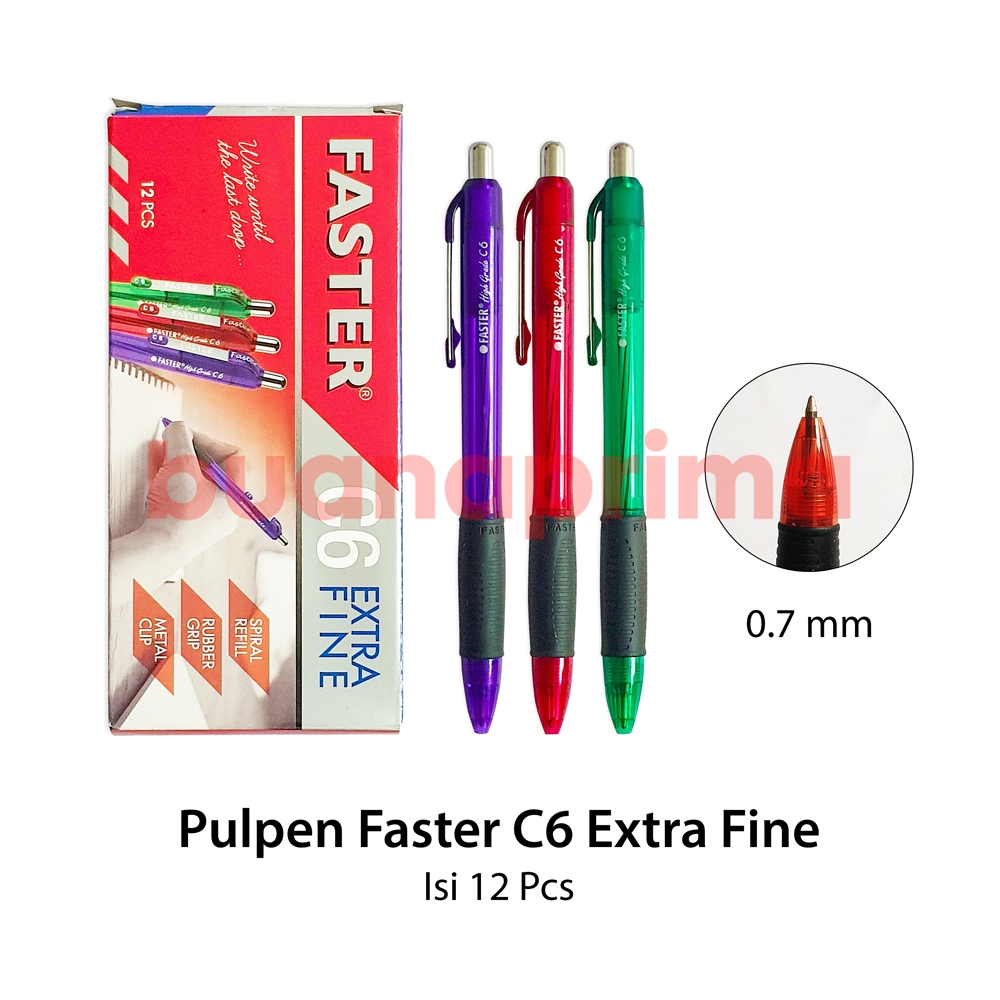 

Pulpen Faster C6 Extra Fine Clicker 0.7 mm isi 12 pcs Pen Cetek Bolpen