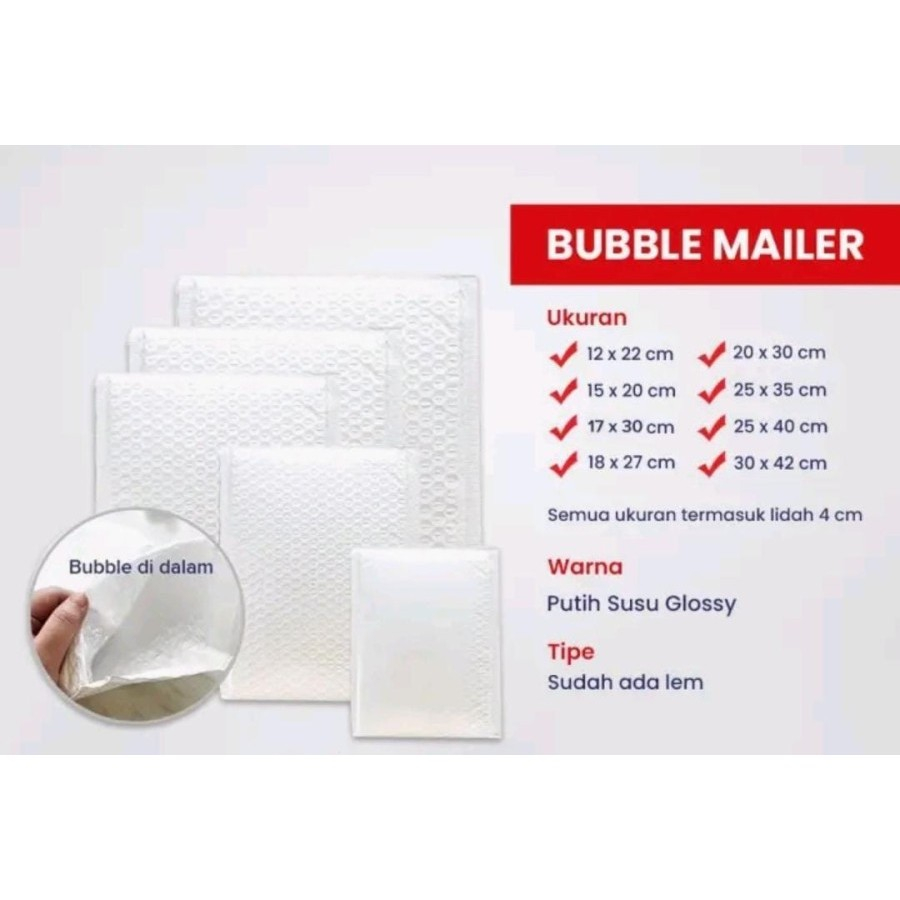 

Amplop Bubble Mailer Wrap Polos Putih Premium Quality 20x26+4 - 10PCS