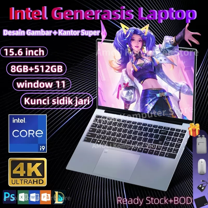 「Garansi Resmi+Bisa COD」Asli Baru Laptop Murah RAM 16GB + SSD 512GB 15.6"IPS Intel N95 Gratis Instal