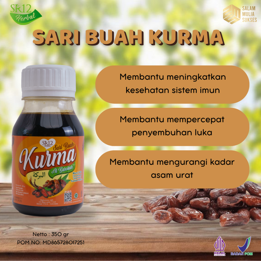 

SARI BUAH KURMA ASLI Minuman Kesehatan Minuman Herbal mengandung 94,94% kurma Herbal BPOM