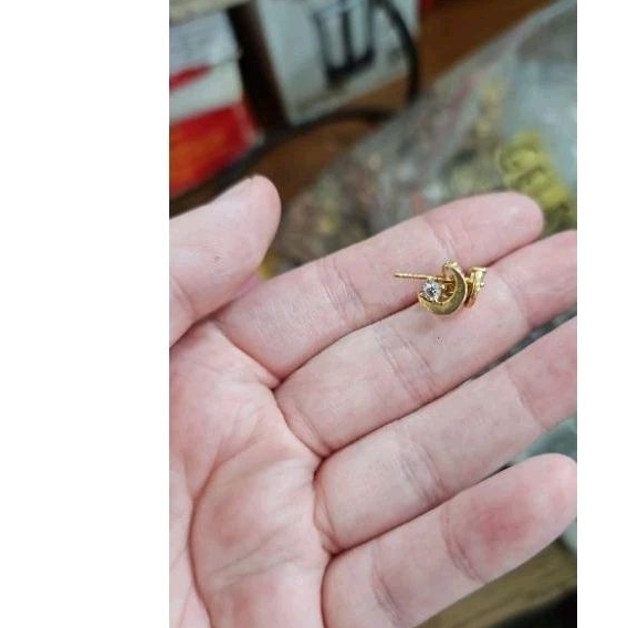 giwang anting tindik tusuk clover hitam emas asli 8k 375 lucu murah unik