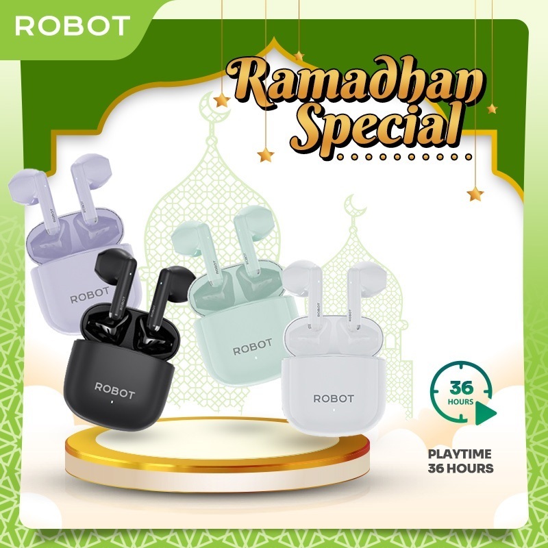 Headset Bluotooth Robot Original Wireless Earphone Airbuds T60 Original TWS Bluetooth Garansi 1 Tahu