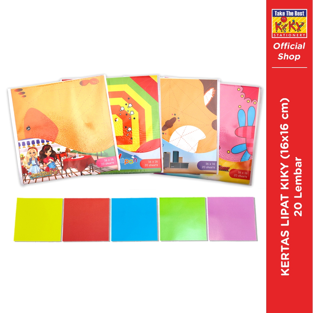 

KIKY Kertas Lipat / Origami (Uk. 16 x 16 cm) Isi 100 Lembar - 1 Pack = 5 Warna