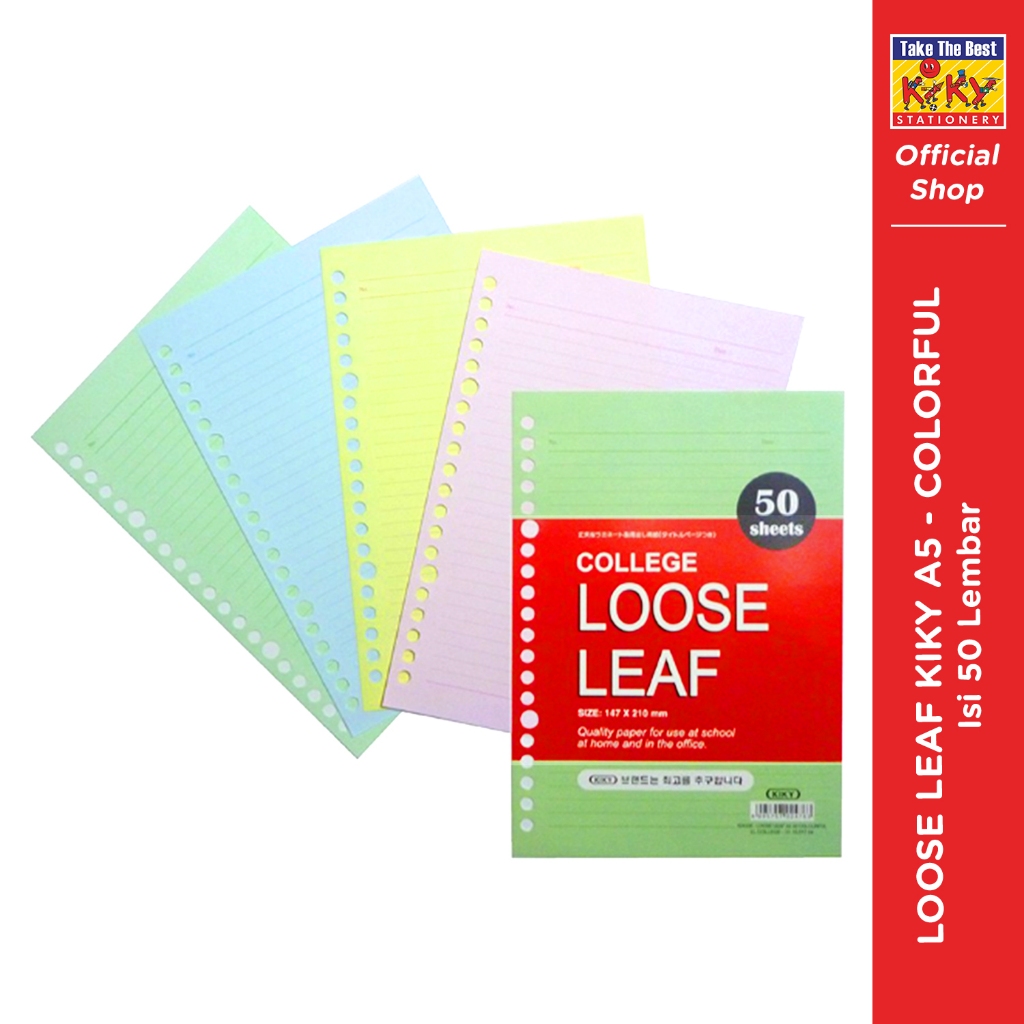 

KIKY Loose Leaf Colorfull / Loose Leaf Warna Ukuran A5 Isi 50 Lembar