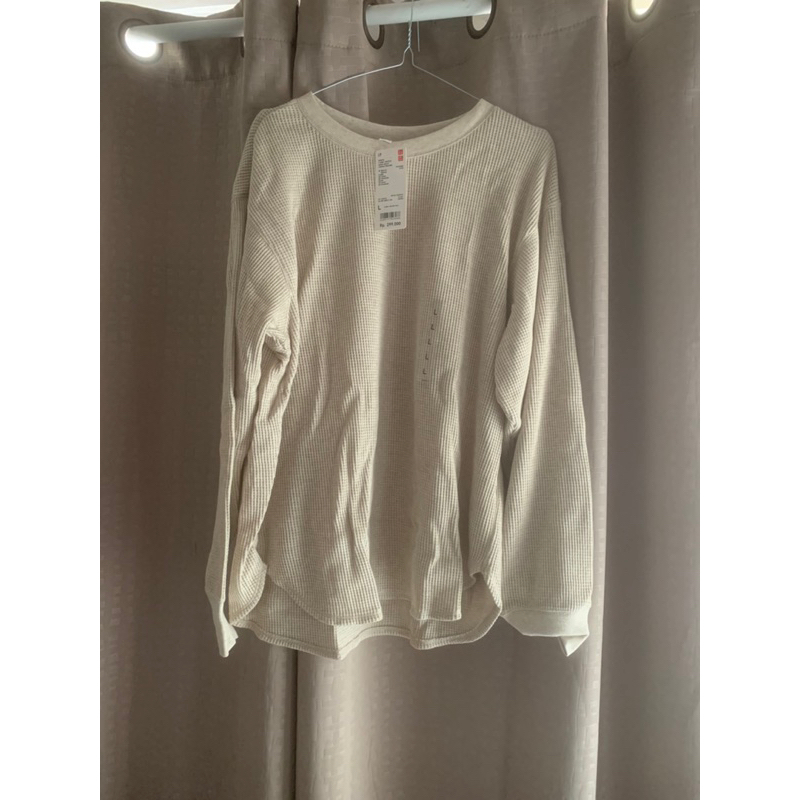 t-shirt waffle kerah bulat uniqlo original
