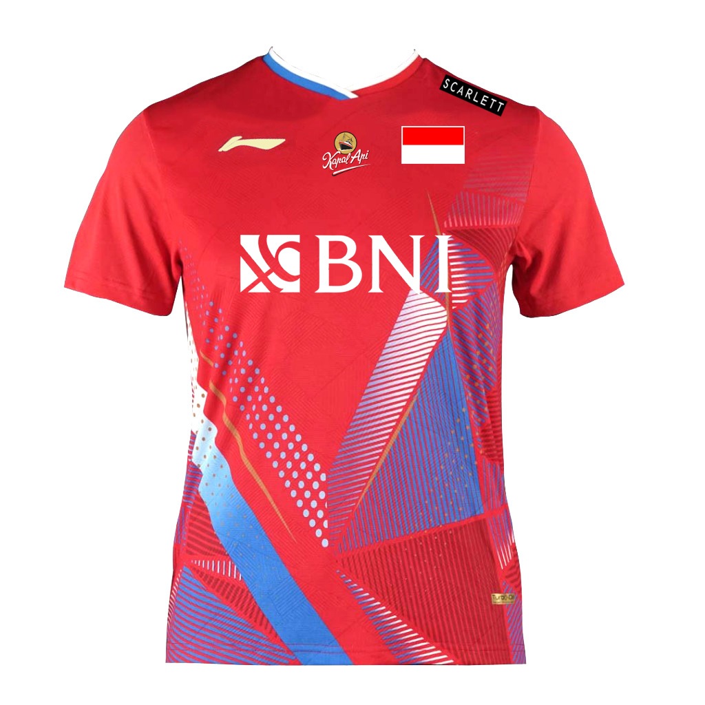 Lining Jersey Badminton L6575 Merah All England 2024 Full Sponsor