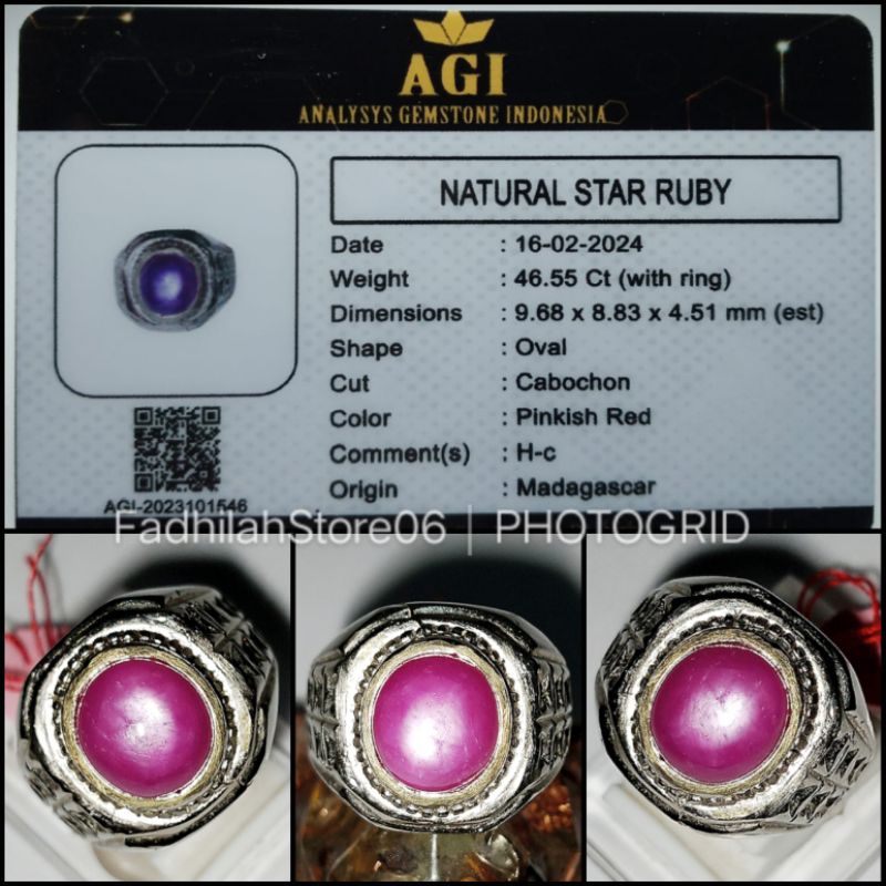 Natural Star Ruby Oval Cabochon Rays Star + Memo Lab