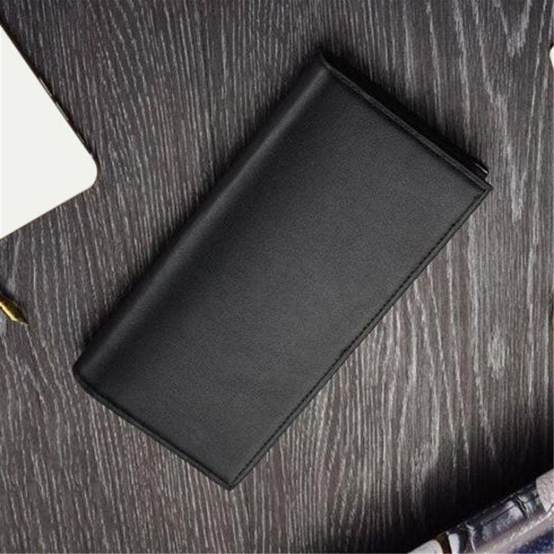 Dompet Panjang Hitam Polos Semi Kulit Sintetis Halus Tebal / Dompet Panjang Kulit Pria Wanita / Blac