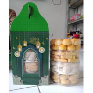 

【FREE HANG TAG】Box hampers kue lebaran isi 4pcs toples bulat 250gr | Box hampers lebaran | Kotak kue lebaran | Dus tenteng Idul fitri | Gable box idul fitri