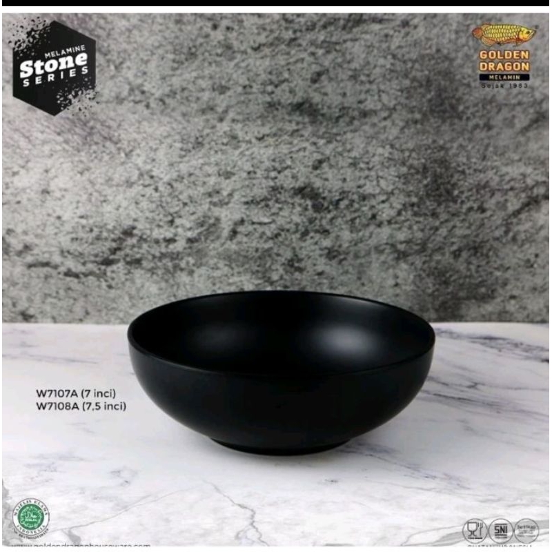 (6 PCS) Mangkok Ceper Model Batu 7/7,5 Inch - Golden Dragon Melamin (W7107A)(W7108A)