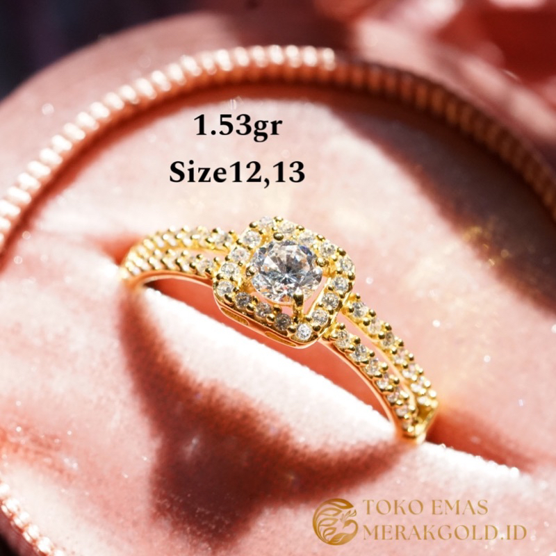 Cincin Emas Asli Baguette Kotak Cincin Emas Diamonds Look Tumpuk Emas Kadar 375