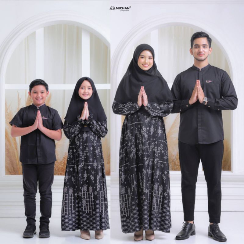 Family set michan Family set warna hitam sarimbit lebaran warna hitam sarimbit new hawwa black micha
