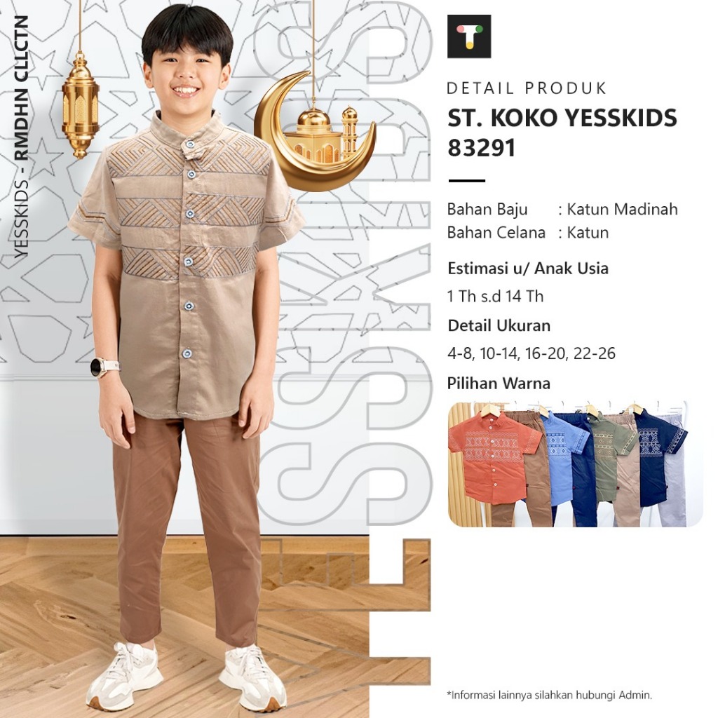 GROSIR 3set Setelan Koko CELPAN YESS KIDS 16-20 (9-11th)/Baju Koko Anak/ Pakaian Muslim Koko