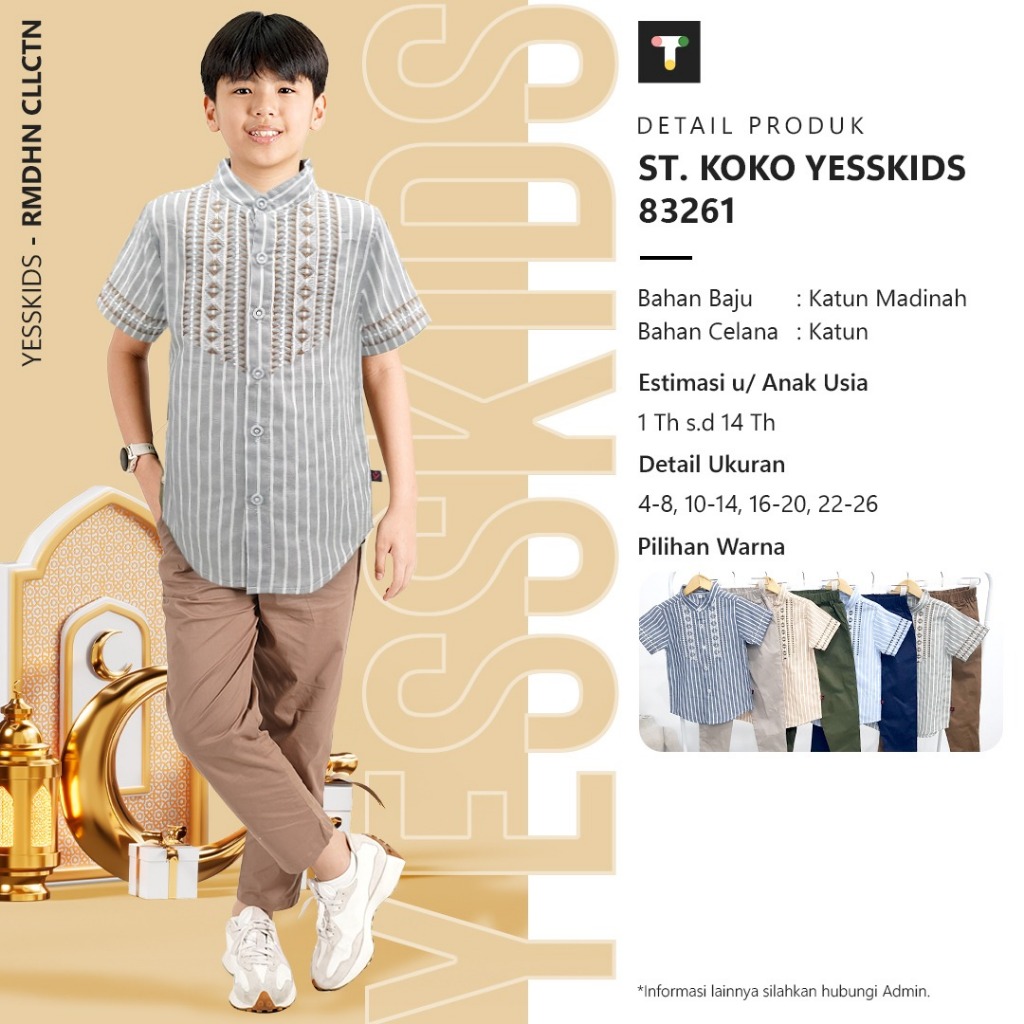 GROSIR 3set Setelan Koko CELPAN YESS KIDS 10-14 (5-8thth)/Baju Koko Anak/ Pakaian Muslim Koko