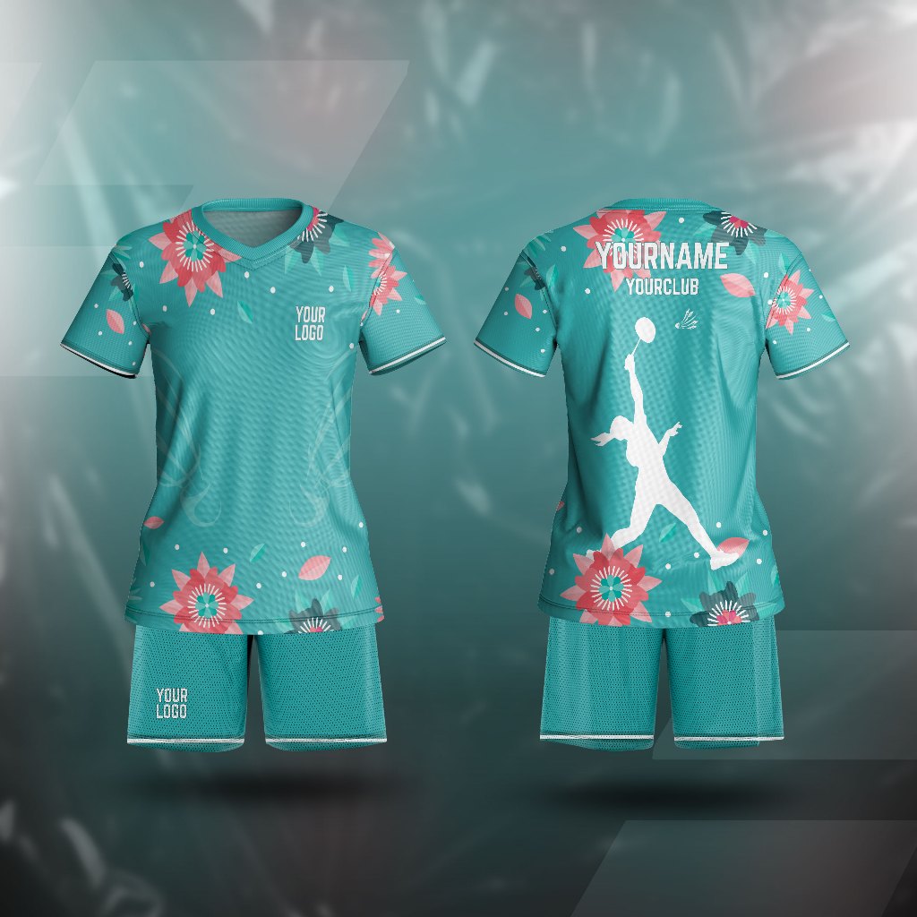 GAMEPLANE - Baju Wanita Kaos Jersey Badminton Women Tosca Flower Abstrak Bunga Custom Full Printing