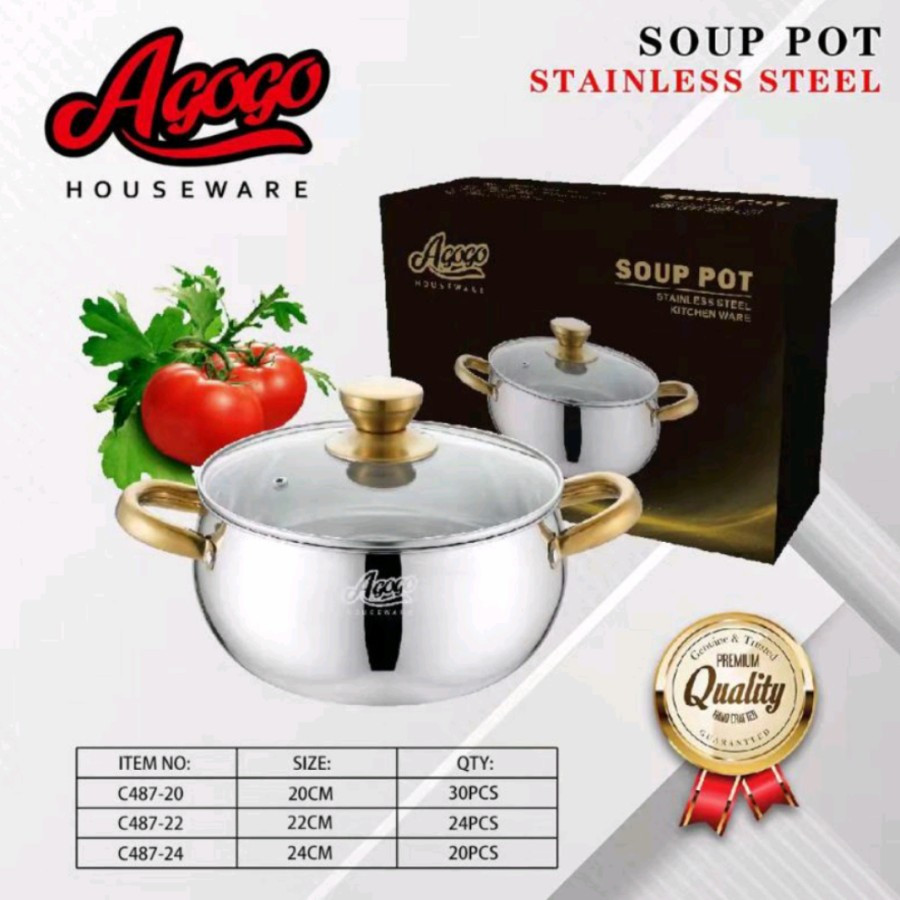 Calypso soup pot (Agogo) Panci sup stainless gagang emas 22cm 24cm