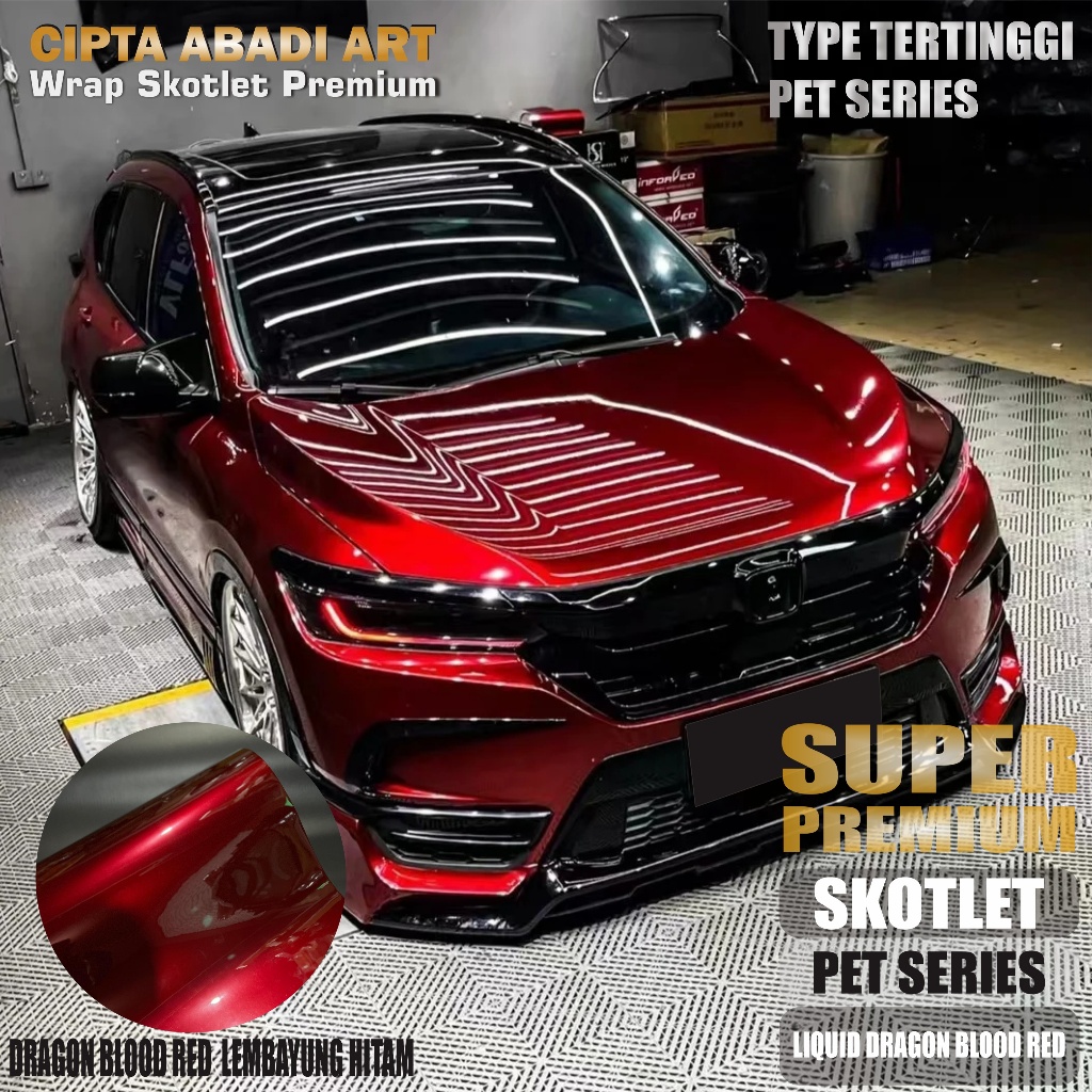 STIKER SKOTLET MOBIL MOTOR DRAGON BLOOD SERI PET SUPER PREMIUM SCOTLET MERAH LEMBAYUNG HITAM