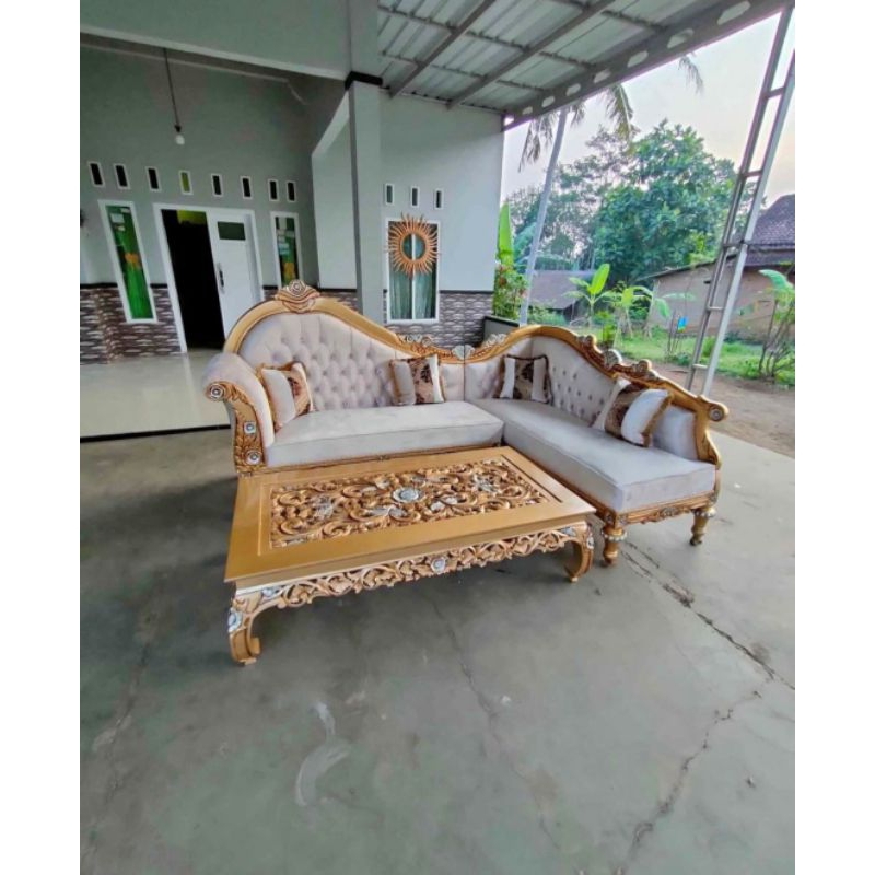 sofa tamu jati sudut / kursi tamu mewah jepara