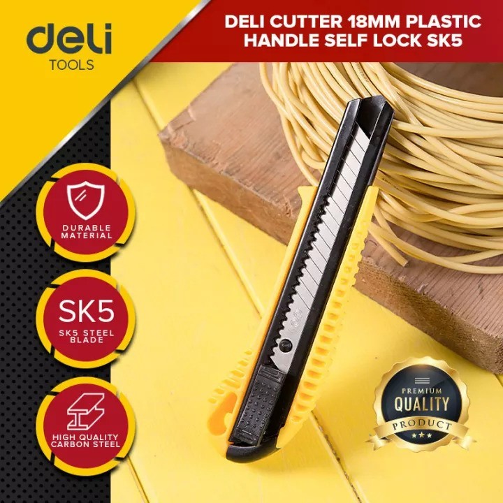 

Deli Pisau Cutter Besar 16 cm SK5 18 mm Auto-lock Tajam Presisi EDL003