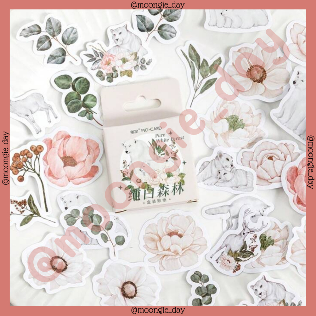 

40-45 PCS/BOX STIKER KERTAS TEMA PURE WHITE BEAR FOREST BERUANG PUTIH DI HUTAN SALJU SNOW BULLET JURNAL JOURNAL DIY DIARY STICKERS JOURNAL LUCU MURAH