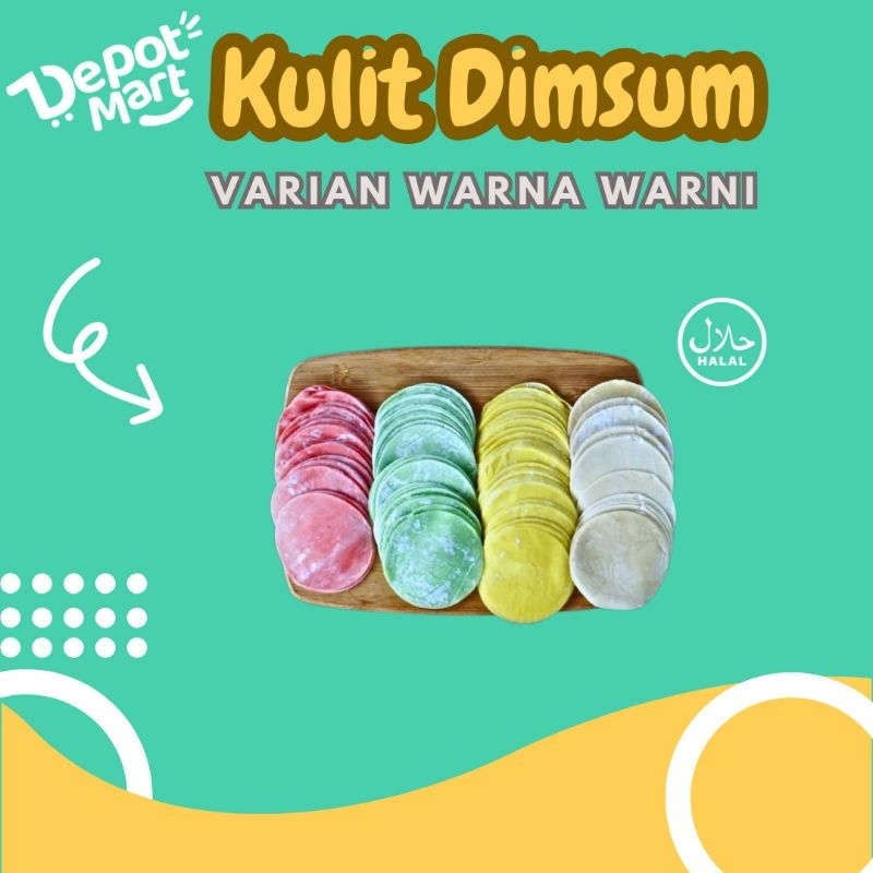 

4 Bungkus Kulit Dimsum Bulat Warna Warni Merah Kuning dan Hijau isi 50 Lembar Perbungkusnya