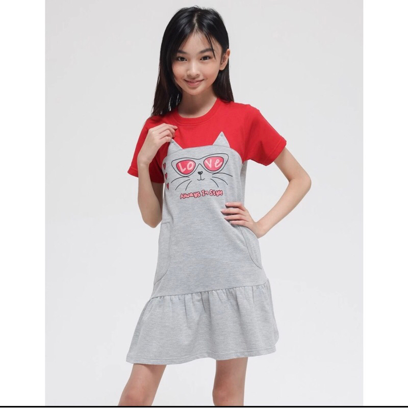 Aero Cat Ears Pocket Midi Dress Anak Perempuan