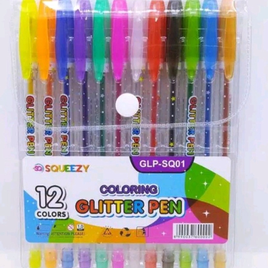

1111 Pulpen Gel Warna Glitter Glitter Pen Squeezy 12 Warna