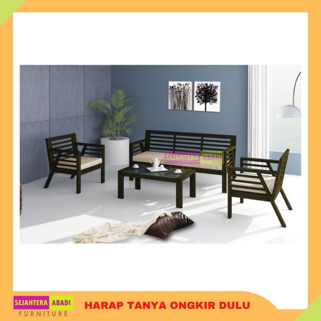 Full  Set Kursi Tamu Siantano Sofa 311-1 + Meja Sofa Tamu knockdown Sofa Kayu Sofa Minimalis Ruang T
