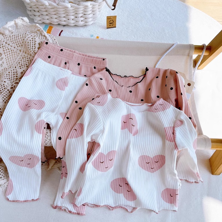 Lariza IL  SETELAN PIYAMA LUCU MOTIF LOVE POLKADOT  SET BAJU TIDUR ANAK LALITA