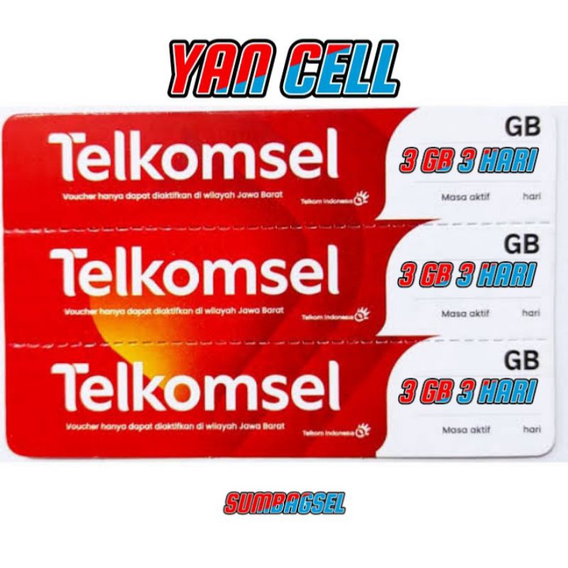 VOUCHER TELKOMSEL 3 GB 3 HARI ZONA 1 SUMBAGSEL