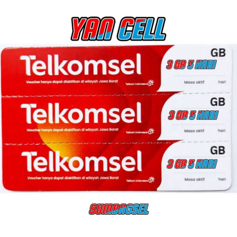 VOUCHER TELKOMSEL 3 GB 5 HARI ZONA 1 SUMBAGSEL