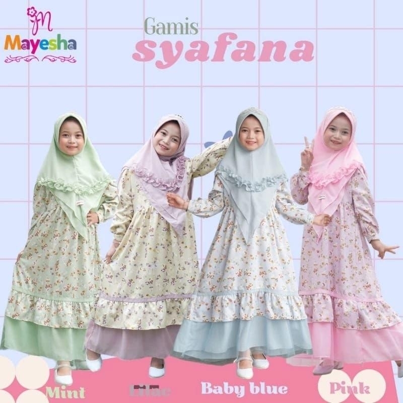 Syafana Set Gamis / Set gamis Humaira syar'i / gamis tile / ori Mayesha