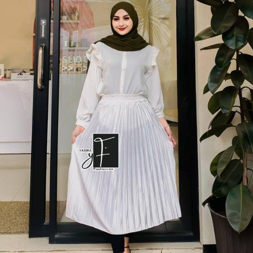 Rok Plisket Putih 7/8 Import Premium // Rok Plisket Putih Pendek Bahan Adem