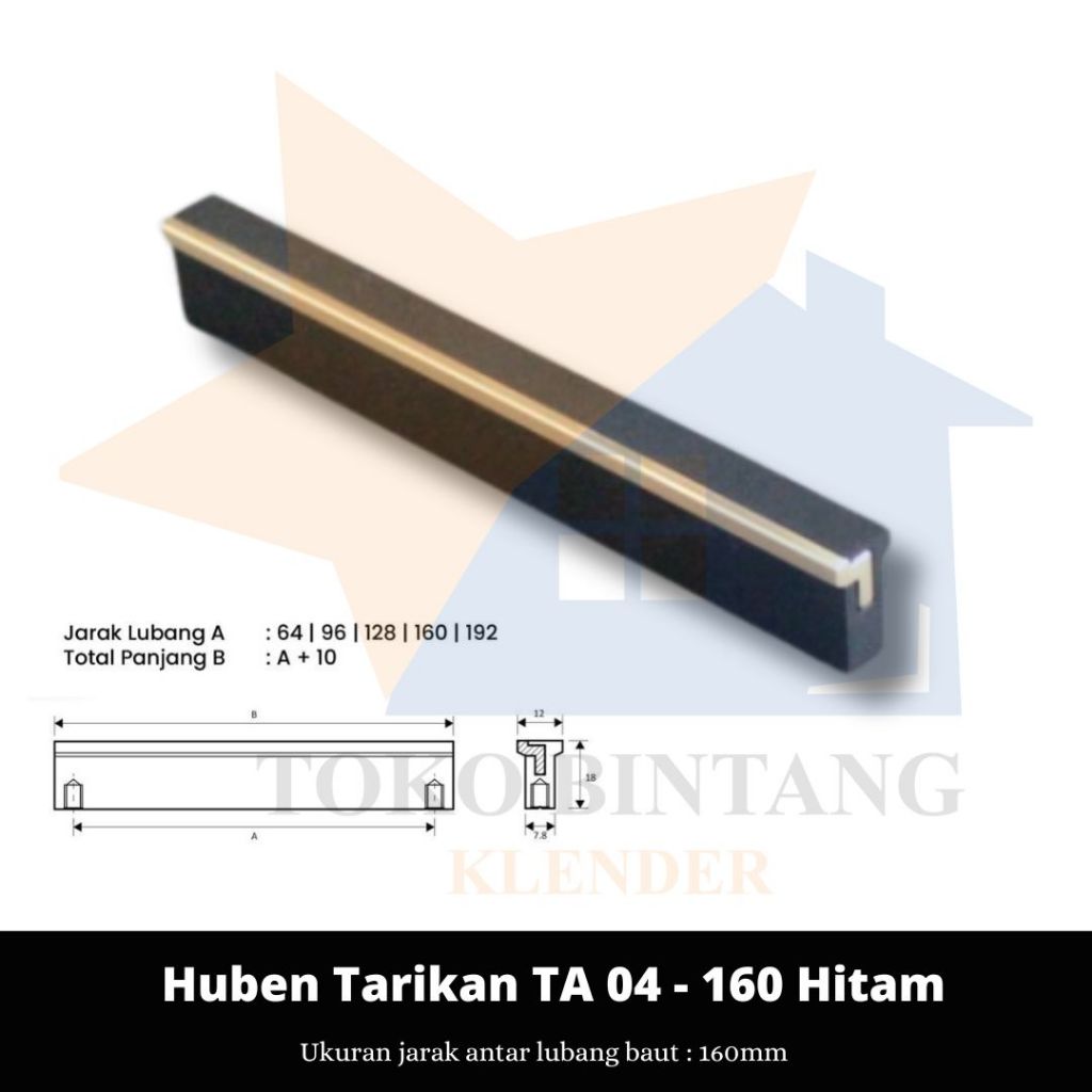 Huben Handle Tarikan Laci Pintu Lemari TA 04 - 160 Black Gold