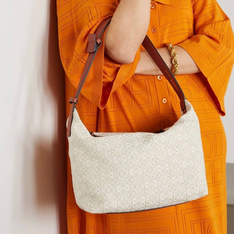Original Loewe Medium Cubi Shoulder Bag in Big Logo Anagram Jacquard and Calfskin
