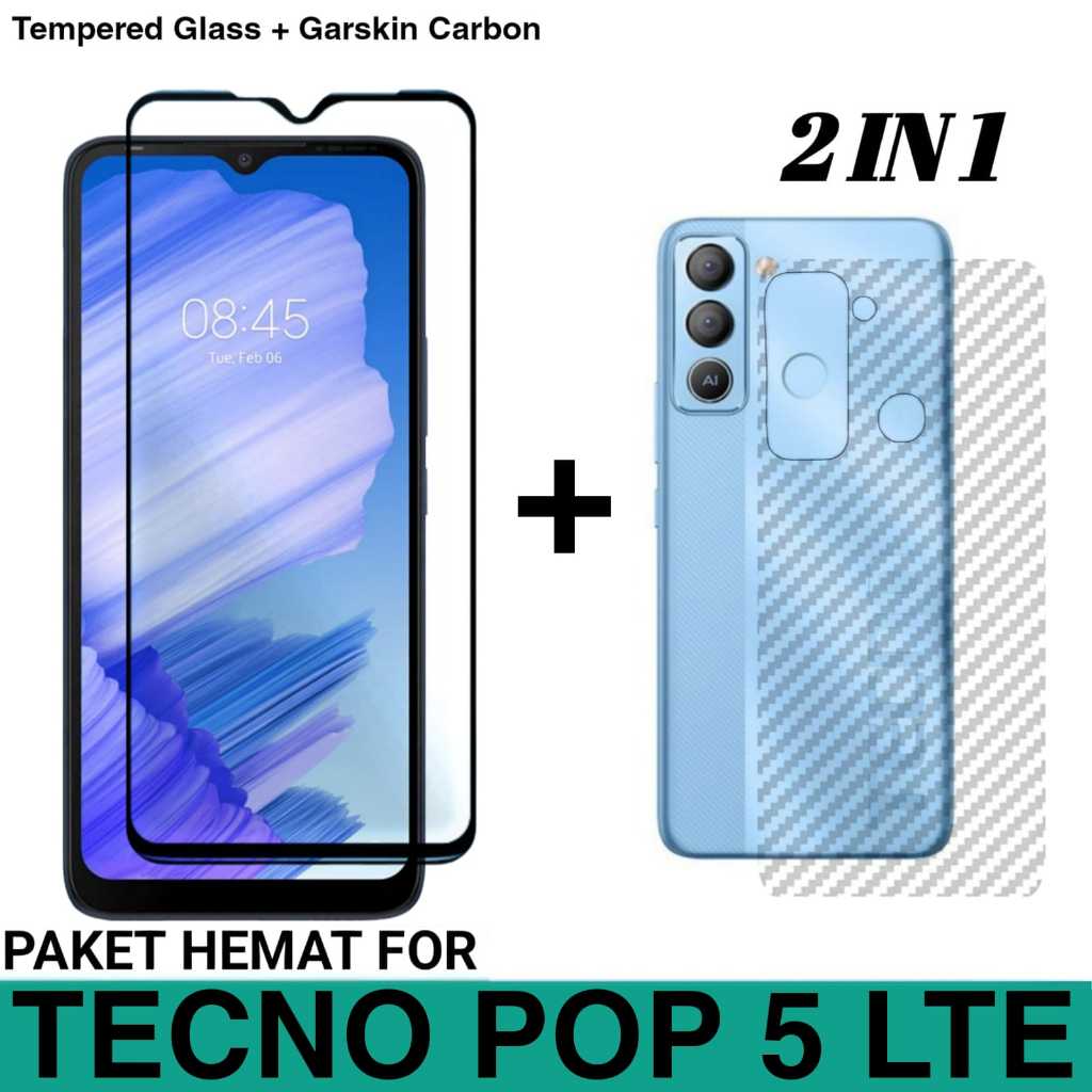 Promo Tempered Glass TECNO POP 5 LTE Free Garskin Carbon Premium Anti Bekas Sidik Jari