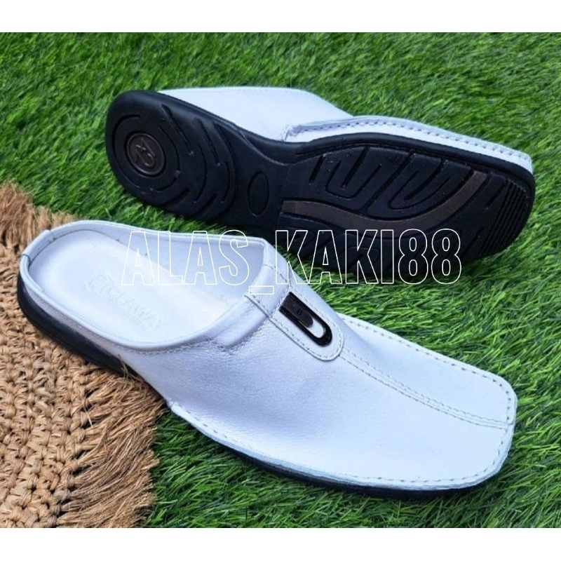 Sandal Selop Pria Asli Kulit Sapi Warna Putih Seri B260