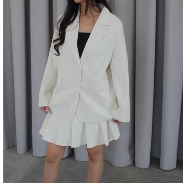 Set blazer & Skirt white Baju kantoran wanita putih 1 set