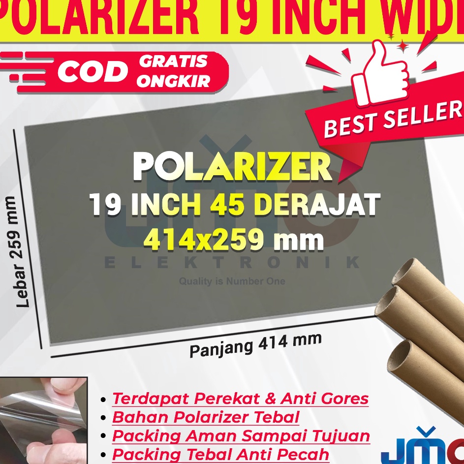 Ffh Polaris lcd 19 inch 45 derajat Plastik polarizer lcd monitor Pc 19inc 414x259mm dimensi wide