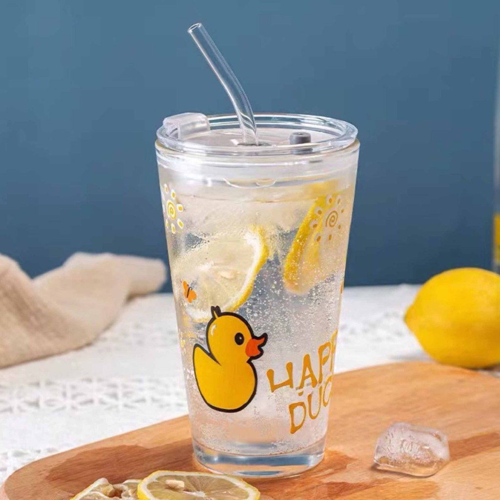 Gelas kaca * tumbler * Gelas ukur * Gelas Gambar lucu * 450ml-GLS HAPPY DUCK