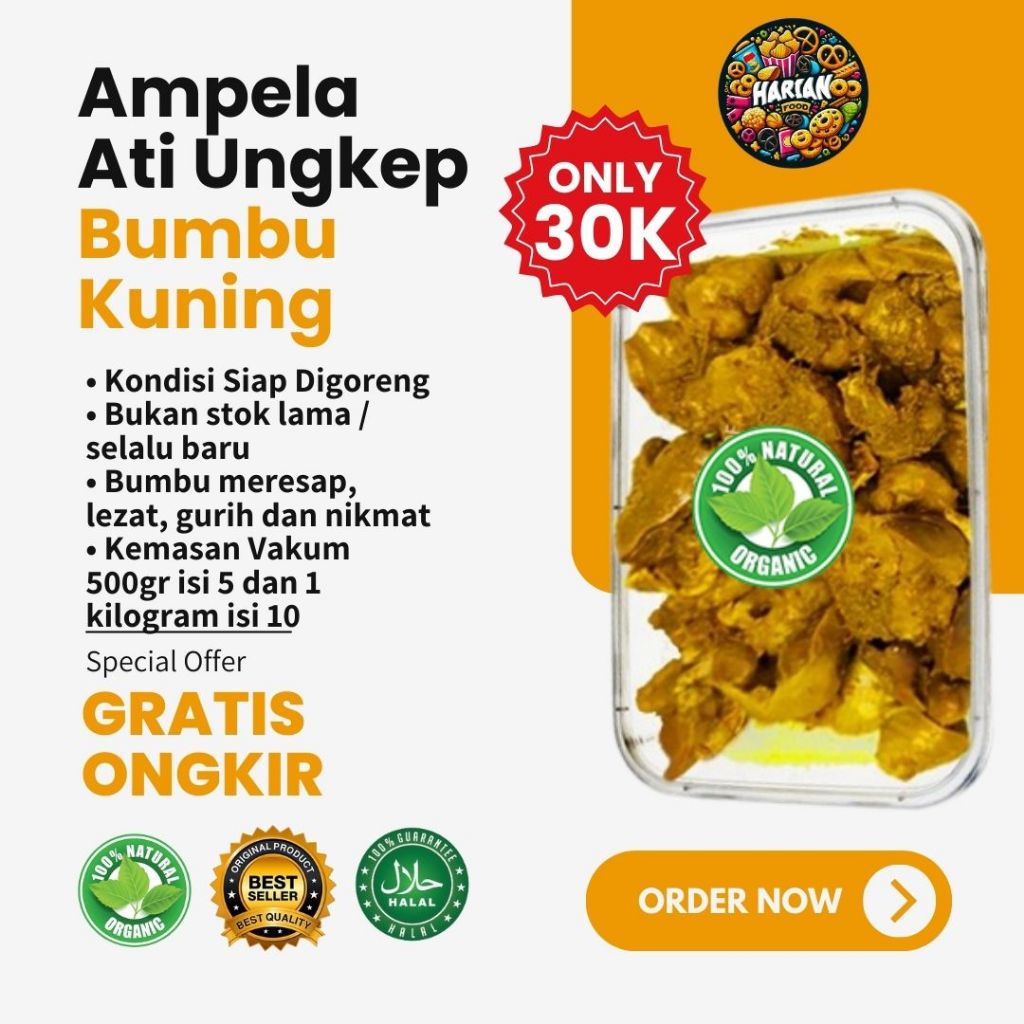 

Harian Food - Ampela Ati Ungkep Bumbu Kuning 500 gram 1 kilogram. Khusus Yogyakarta