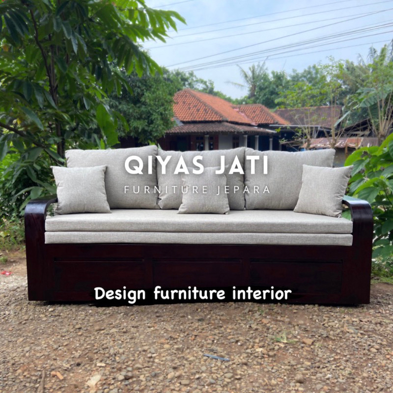 Sofa ruang tamu 3 seater sofa tv 3 laci kayu jati